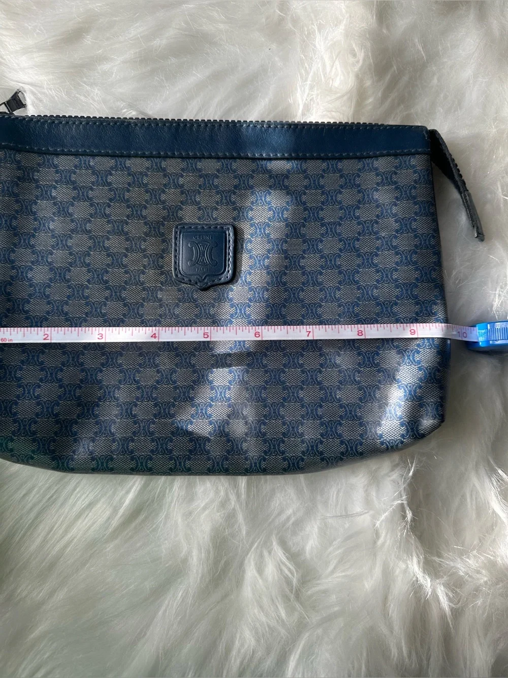 Vintage Celine Navy Macadam Monogram Toiletry Pouch Clutch